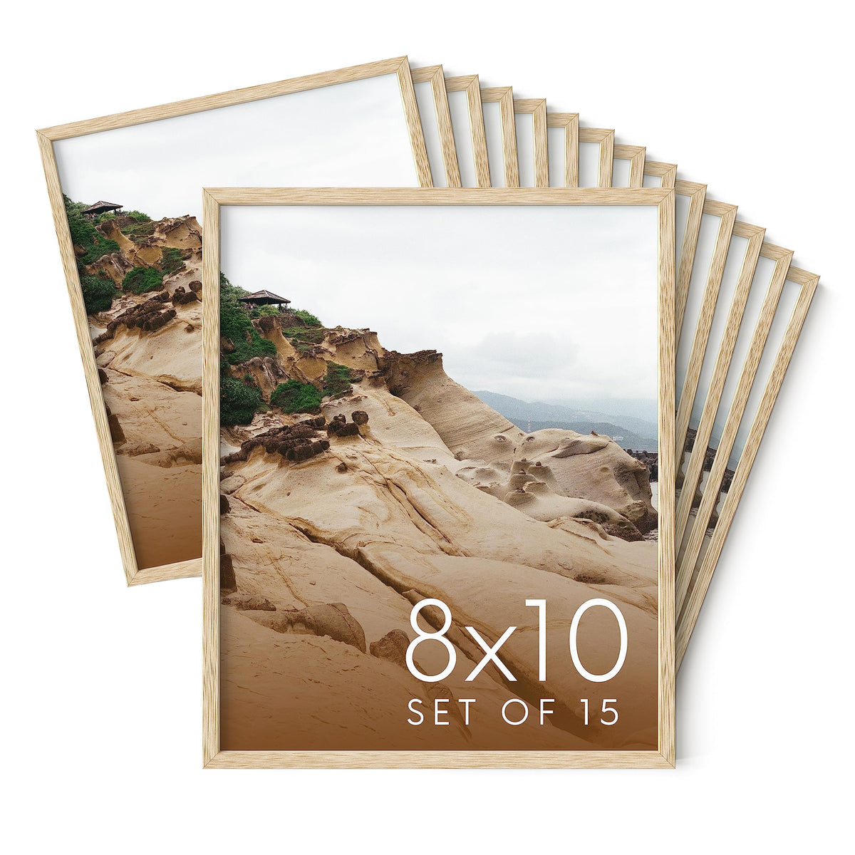 8x10 Natural Oak Wood Picture Frames Set of 15 (15 Count)