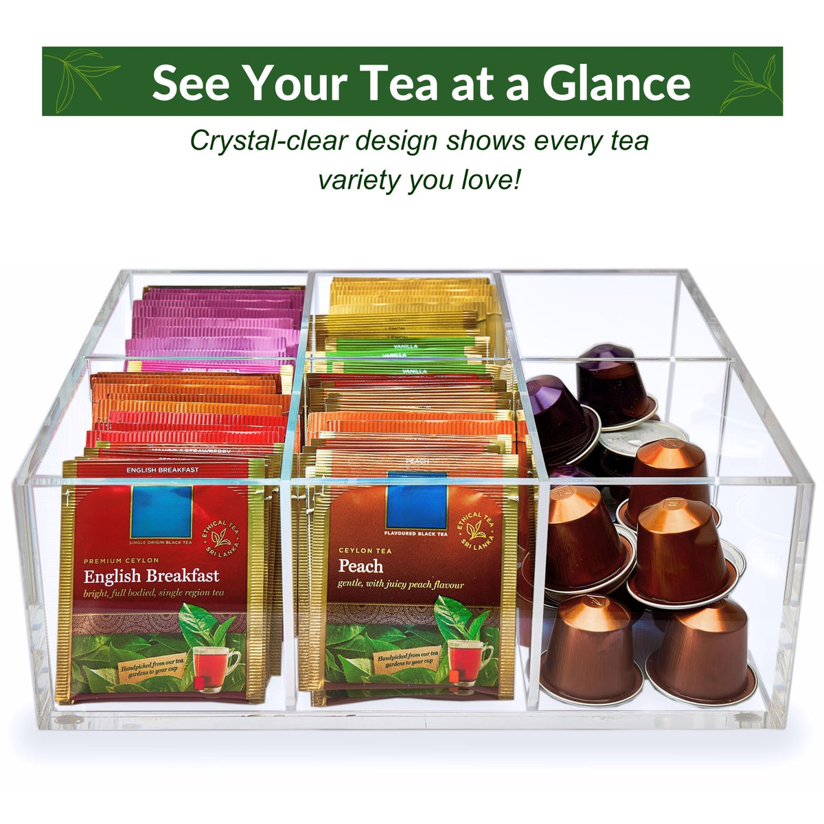 Heavy Duty Acrylic Tea Bag Organizer
