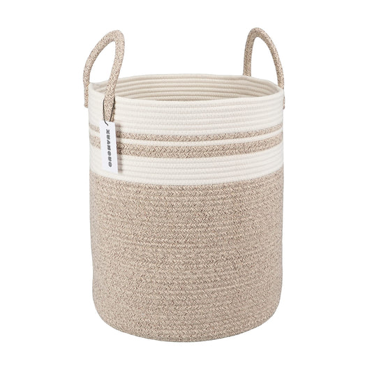 Cotton Rope Laundry Basket Hamper for Clothes Large Brown and White