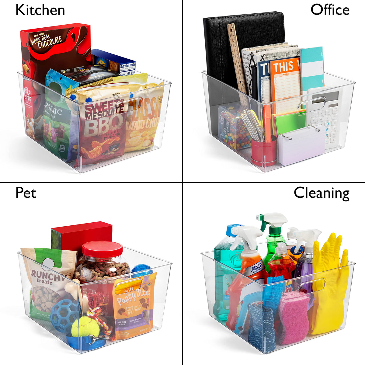 Clear Plastic Storage Bins for Kitchen (8 Count)