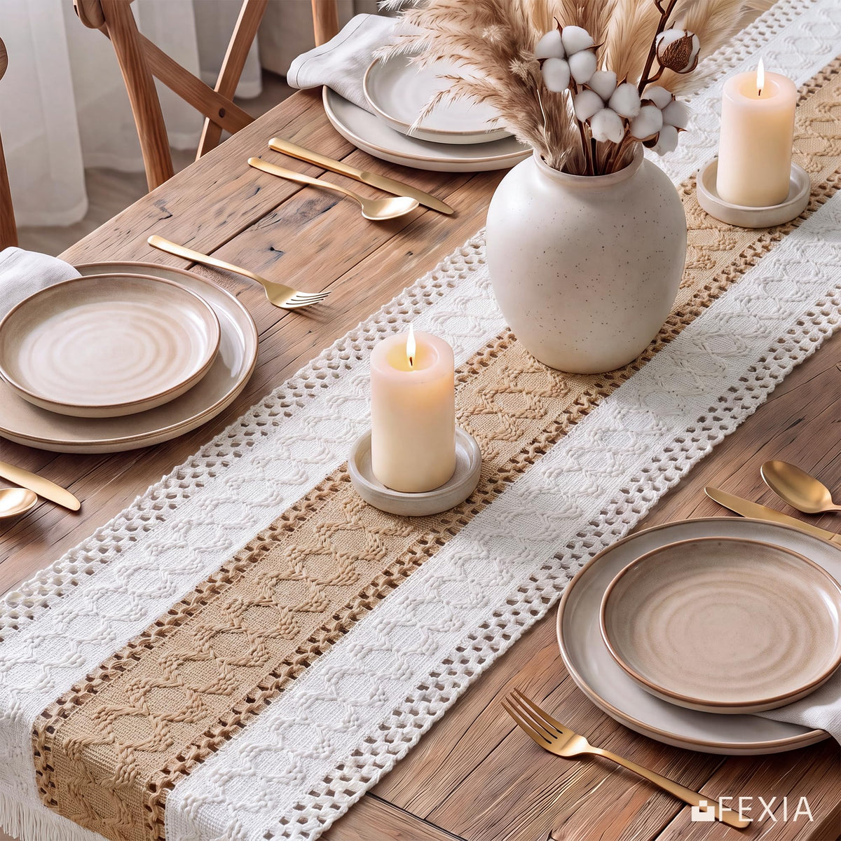 Boho Table Runner for Fall Home Decor 12x72 Burlap with Tassels (6 Sq Ft)