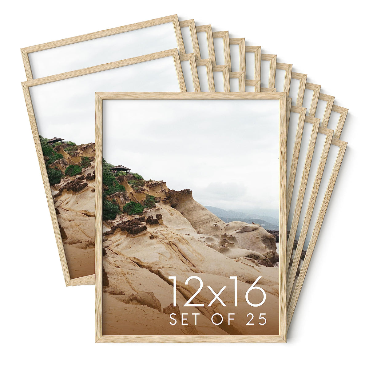 12x16 Natural Oak Wood Picture Frames Set of 25 (25 Count)