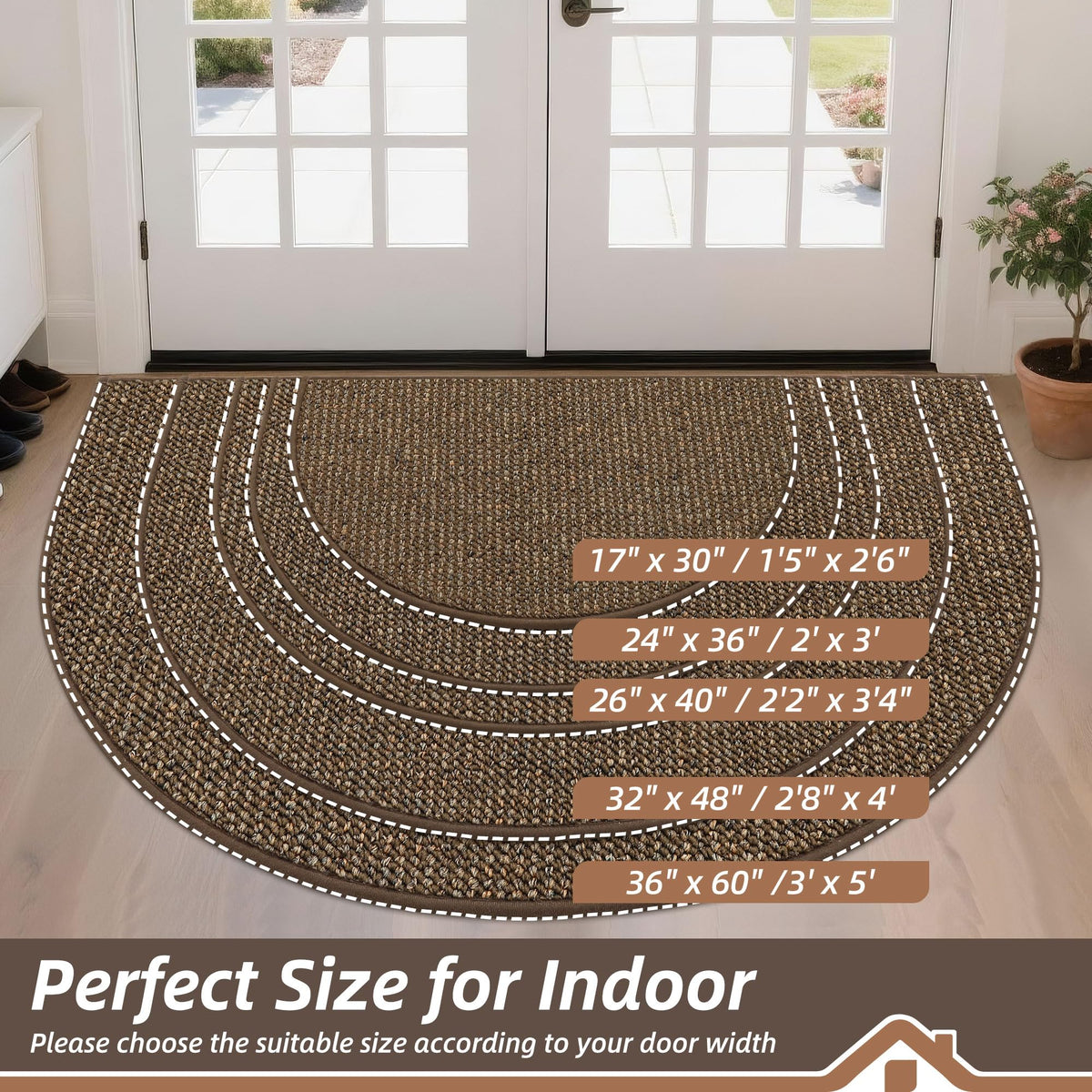 Dirt Trapper Door Mat 26" x 40" Half Circle Non Slip Rugs