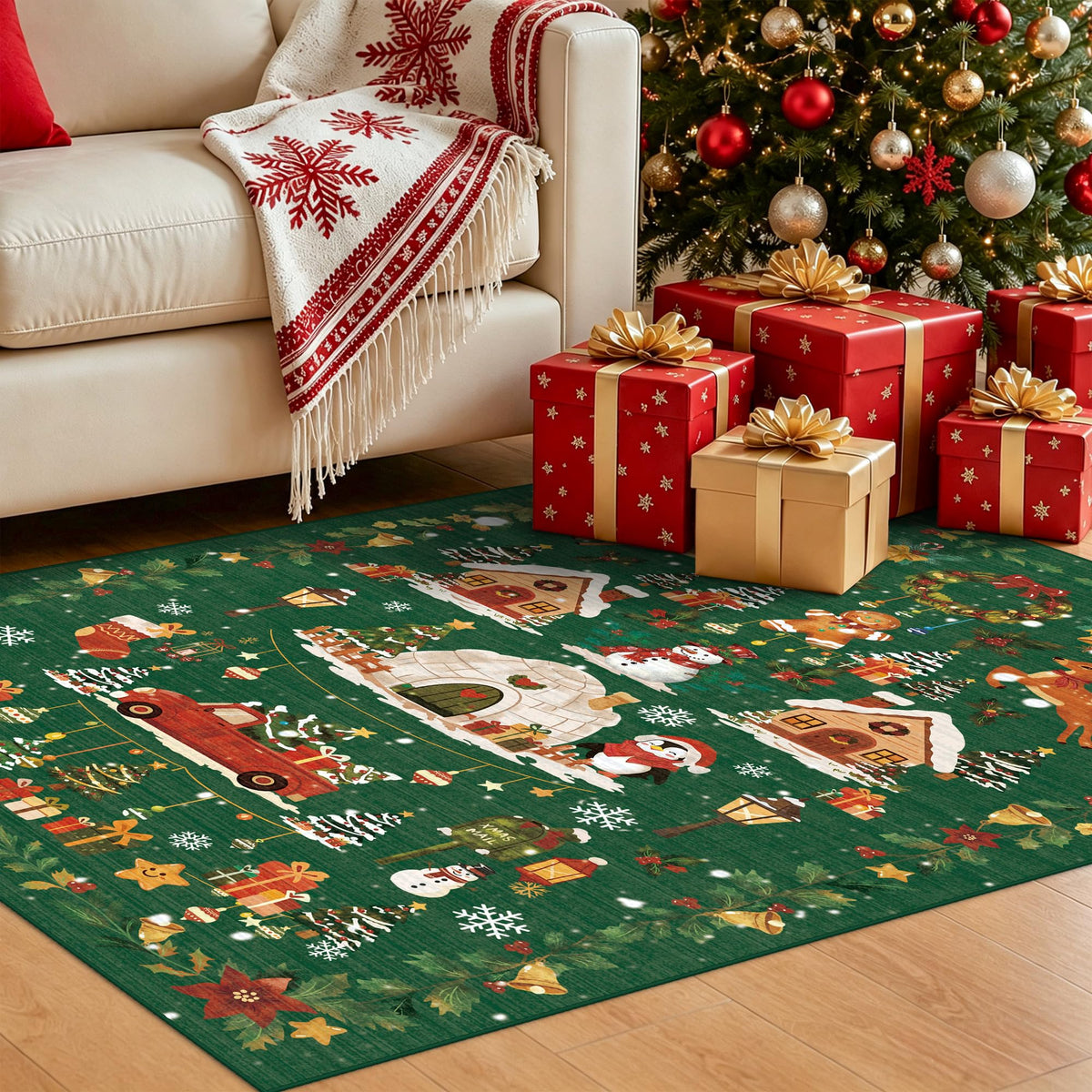 Washable Christmas Rug Runner 2x6
