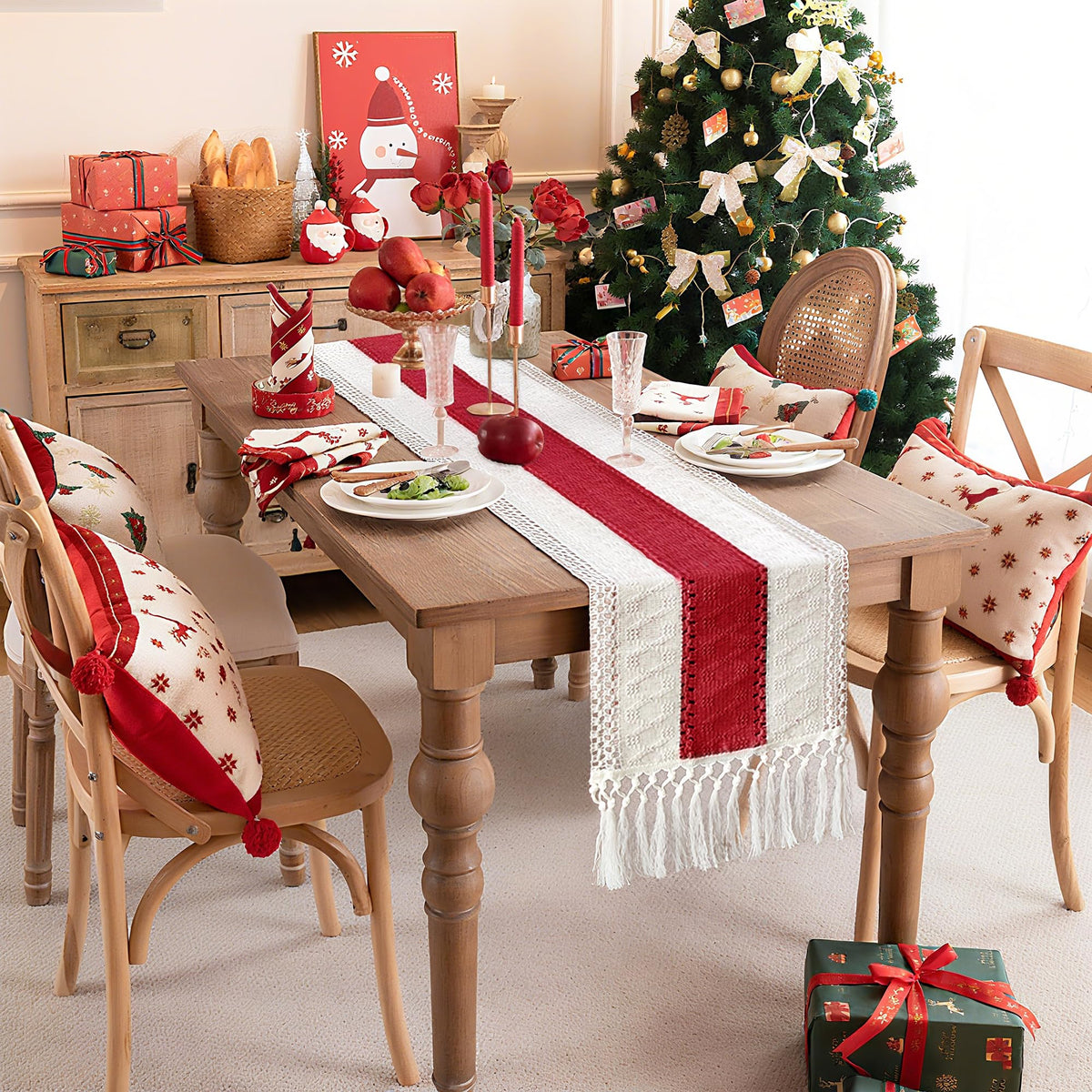 Boho Table Runner for Home Decor 12x72 Red Fall Coffee Table Decor (6 Foot)
