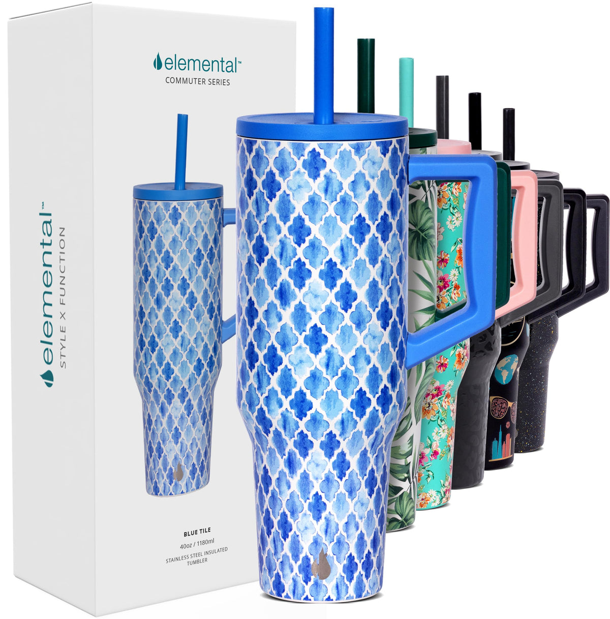 Spill Proof 40oz Insulated Tumbler with Handle & Straw Travel Mug