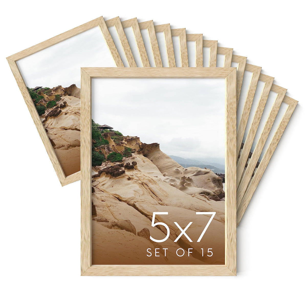 5x7 Natural Oak Wood Photo Frame Set of 15 (15 Count)