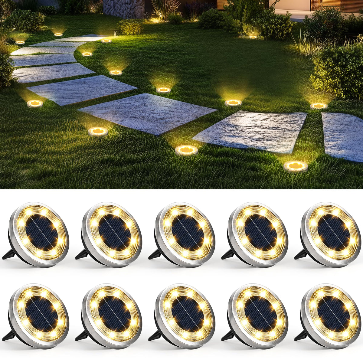 10 Pack Solar Ground Lights Outdoor (10 Count)