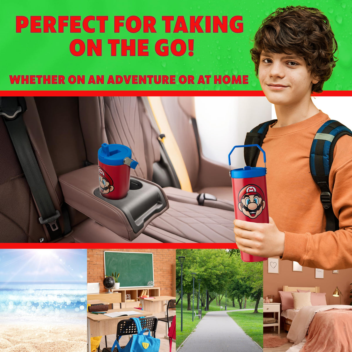 Super Mario Tumbler Stainless Steel with Straw 30oz Kids Teens Insulated Cup with Lid Travel Mug Cups for School Sports Gifts for Kids
