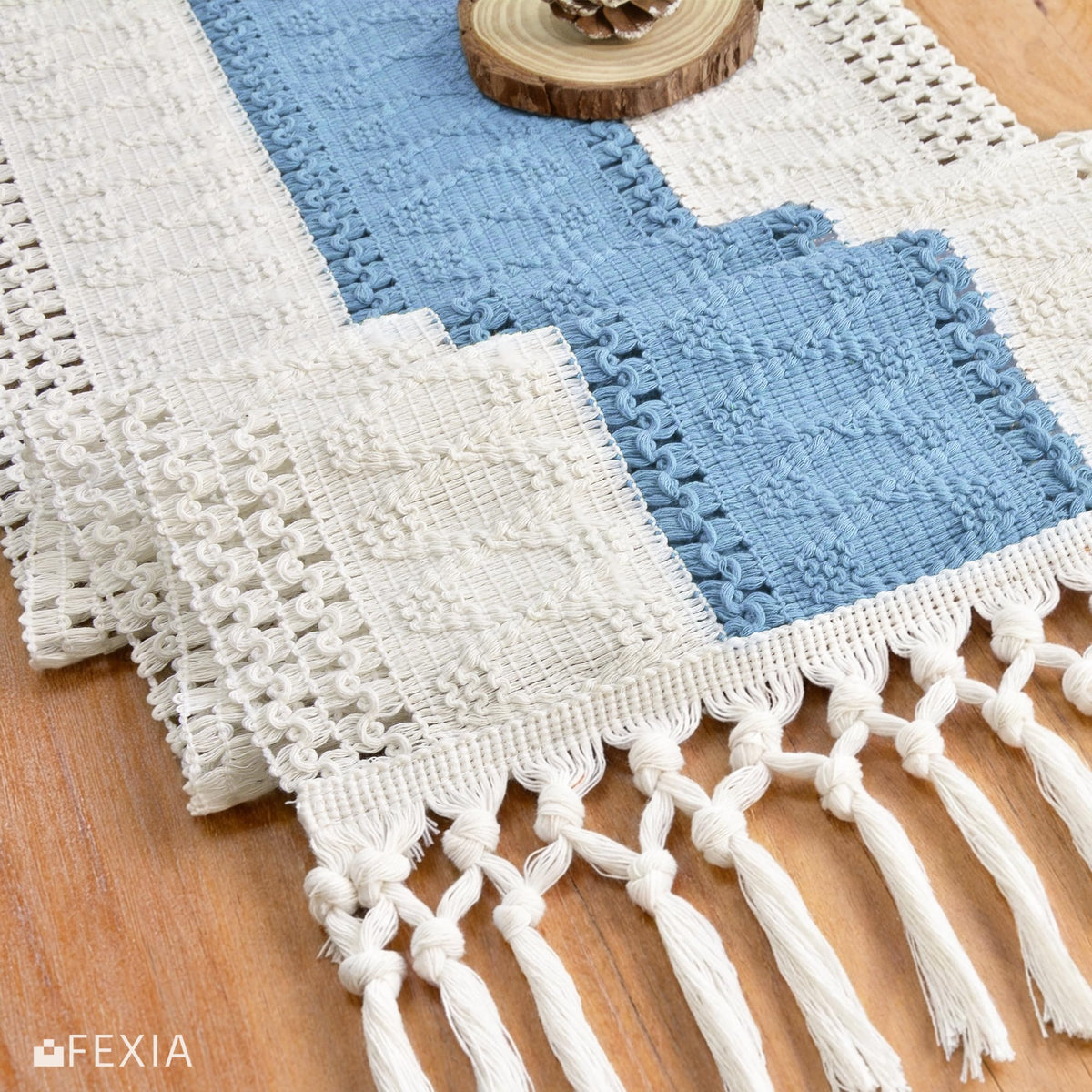 Boho Table Runner for Home Decor 12x72 Light Blue Farmhouse Decor (6 Sq Ft)
