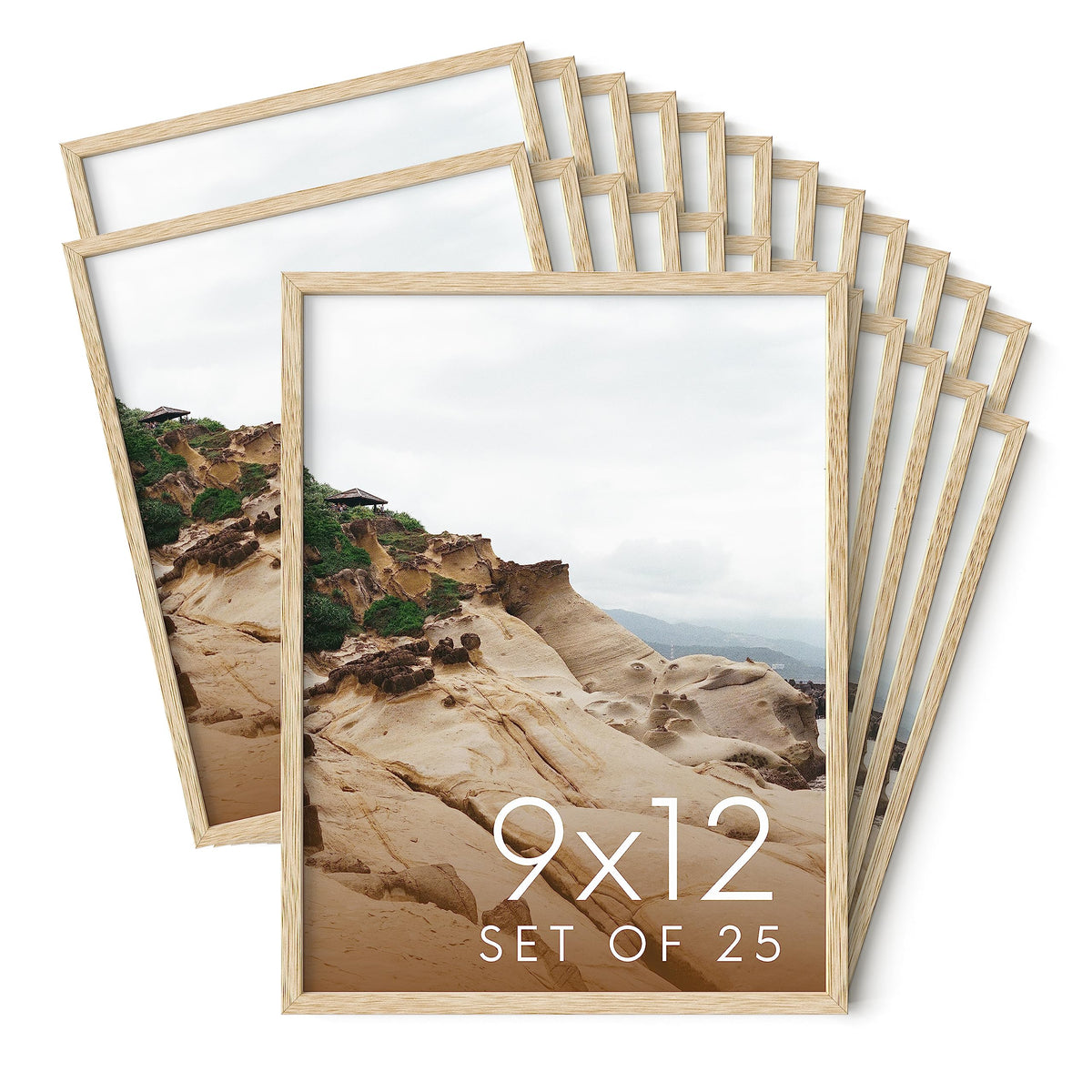9x12 Natural Oak Wood Picture Frames Set of 25