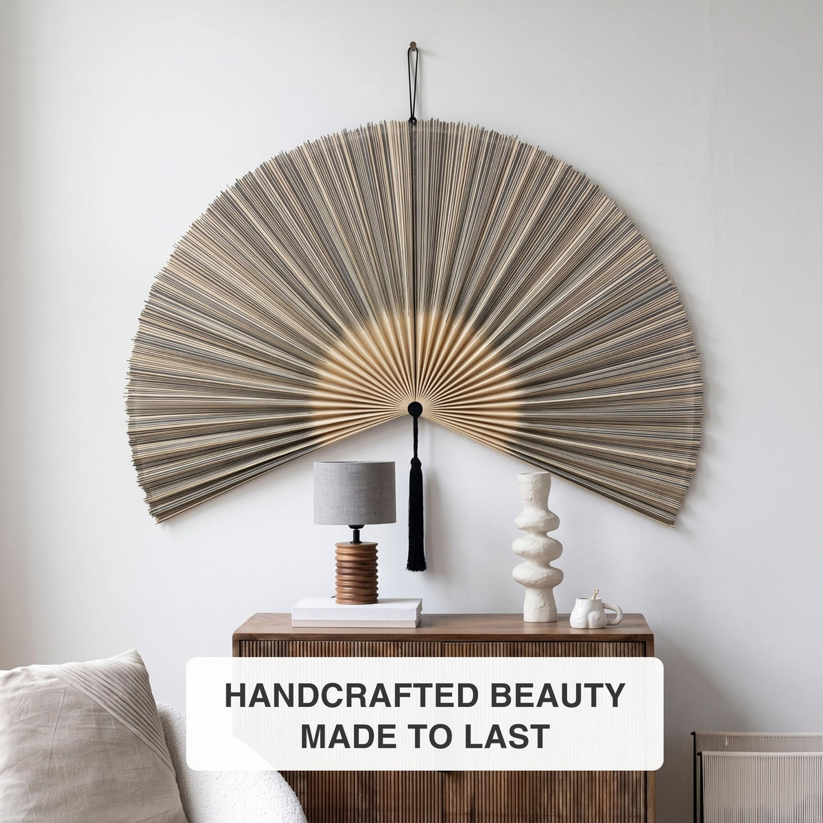 White Brown Bamboo Wall Fan