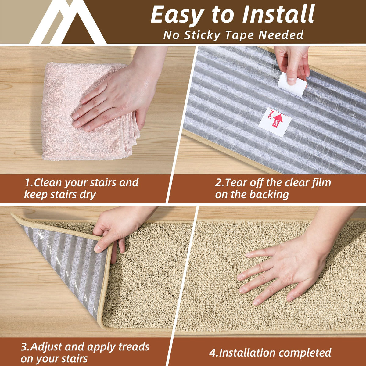 Stair Treads for Wooden Steps Non Slip 9"x28" (12.25 Sq Ft)
