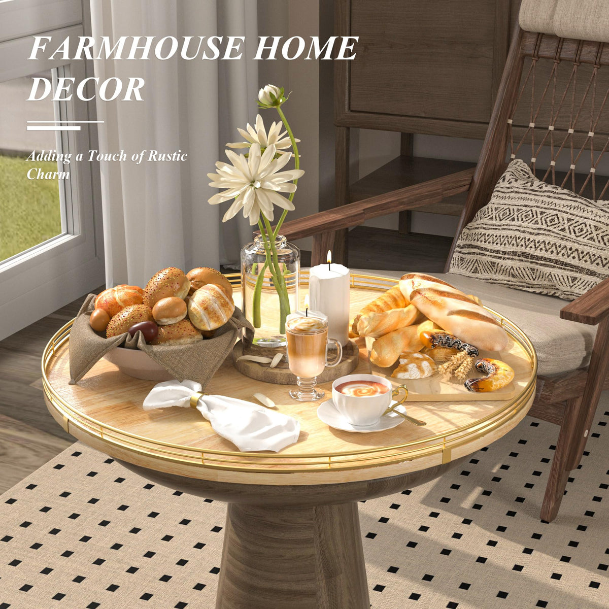 24 Inch Extra Large Lazy Susan with Solid Oak Base and Black Iron Rail