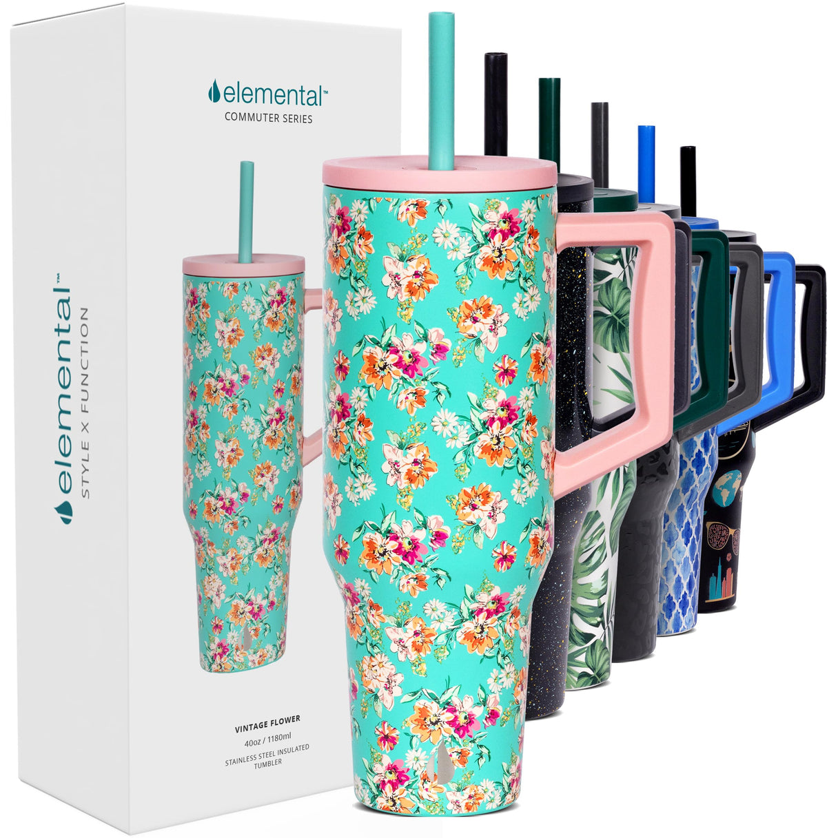 Spill Proof 40oz Insulated Tumbler with Handle & Straw Travel Mug