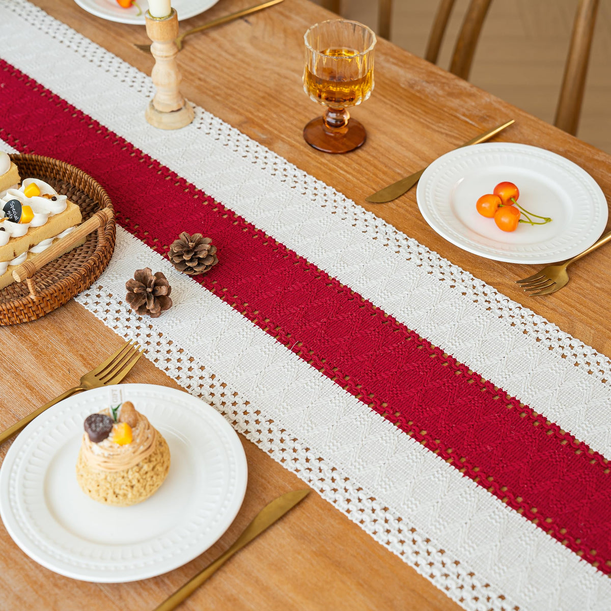 Boho Table Runner for Home Decor 12x72 Red Fall Coffee Table Decor (6 Foot)