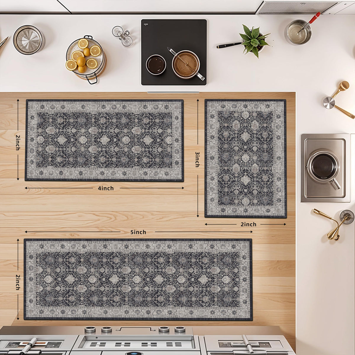 3 Pieces Kitchen Rug Sets (24 Sq Ft)