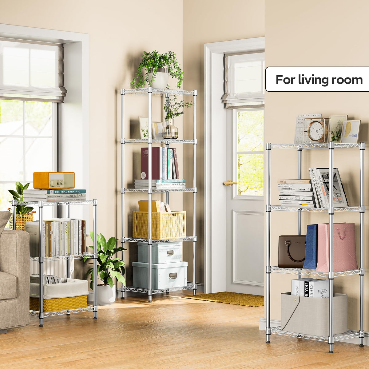 5 Tiers Shelf Metal Storage Shelves Wire Rack Closet Organizers for Garage Kitchen Bathroom Laundry Chrome 11.8" D x 17.7" W x 55" H (5 Count)