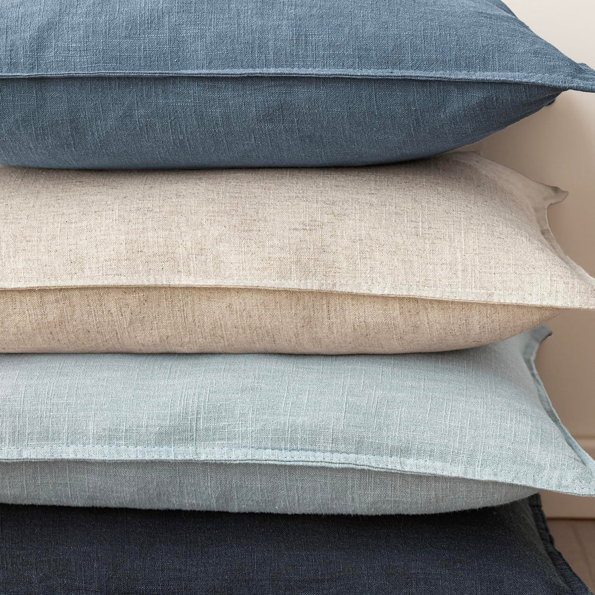 Set of 2 Decorative Linen Solid Throw Pillow Covers Soft Accent Euro Cushion Case Boho Farmhouse Neutral Pillowcase for Couch Sofa Bedroom Living Room Home Decor 24 x 24 Inch Misty Blue (2 Count)