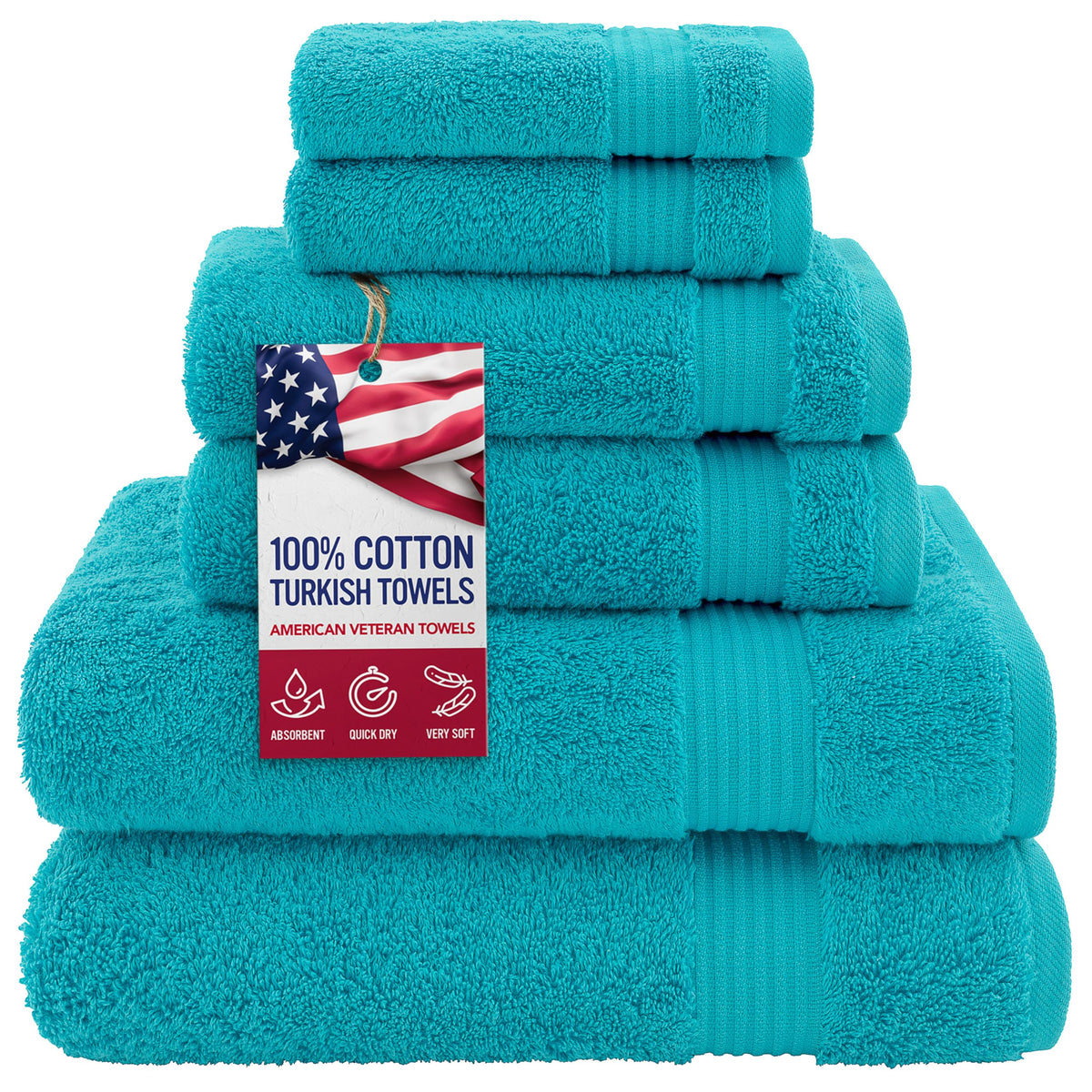 100% Cotton Turkish 6 Piece Towel Set Luxury Towels Set of 6 for Bathroom Essentials 2 Bath Towels 2 Hand Towels 2 Washcloths
