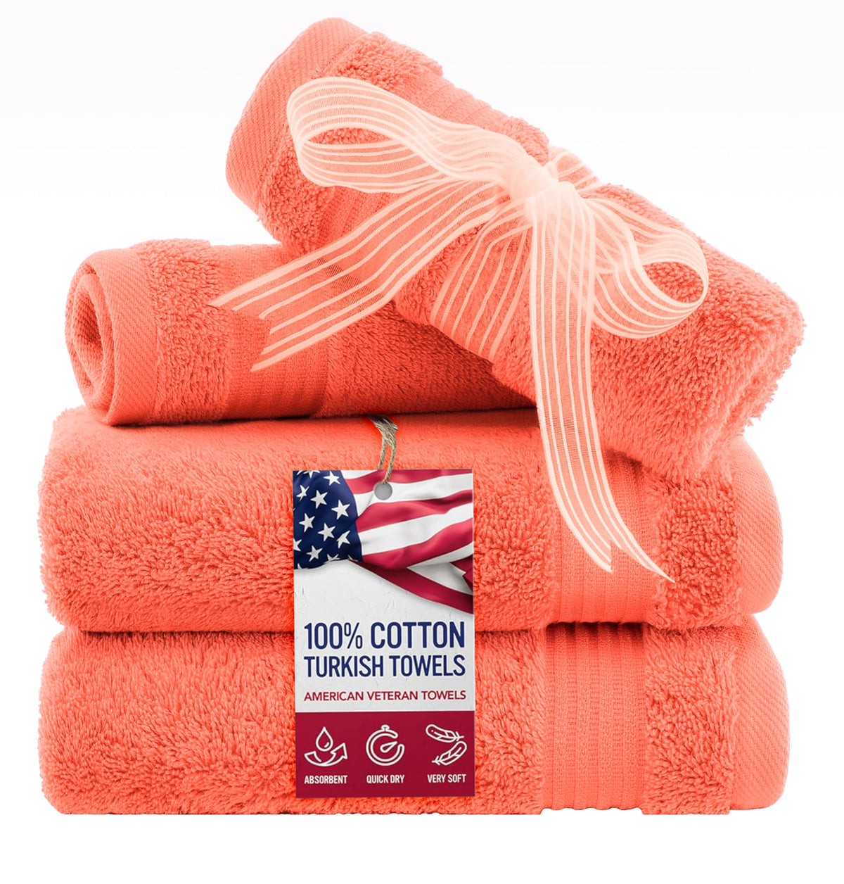 100% Cotton Turkish Washcloths for Bathroom Essentials 4 Pack (4 Count)