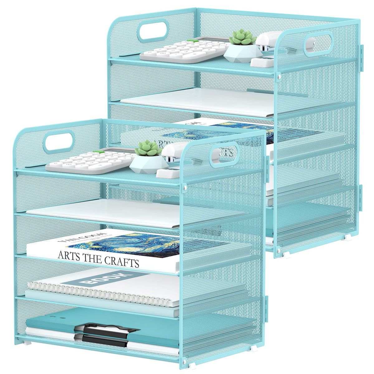 2 Pack 5 Tier Blue Desk Organizer with Handle Mesh Desk File (18.99 Count)