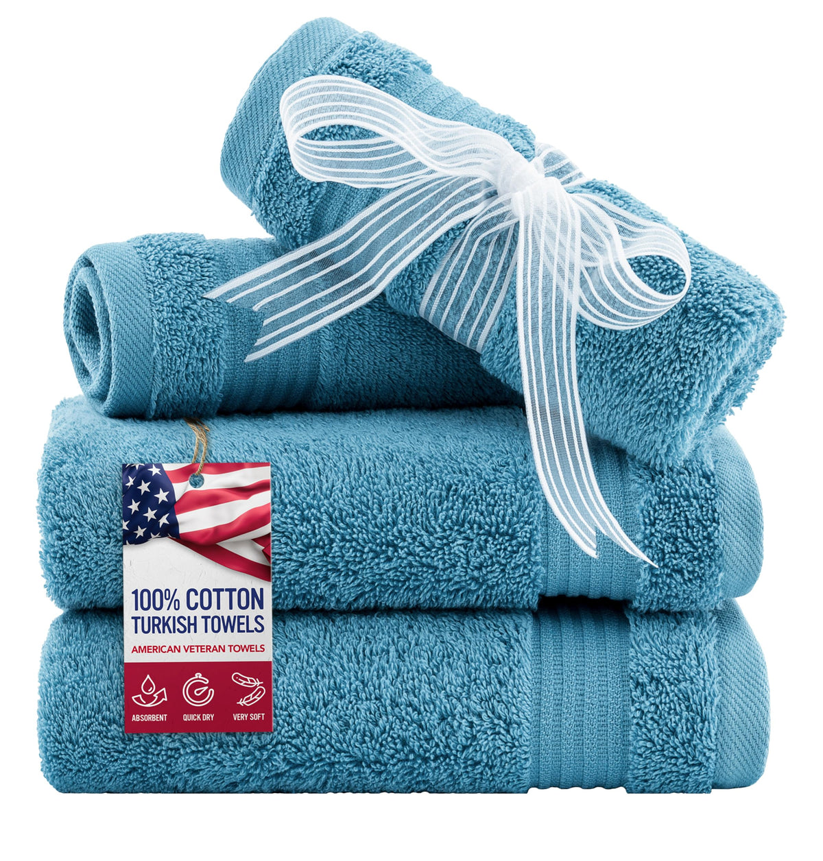 100% Cotton Turkish Washcloths for Bathroom Essentials 4 Pack (4 Count)