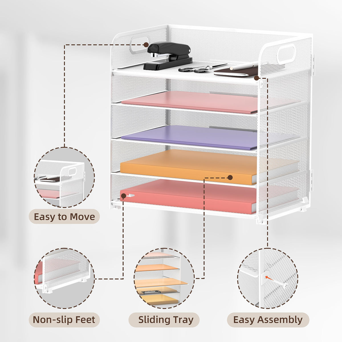 5 Trays Paper Organizer Letter Tray with Handle