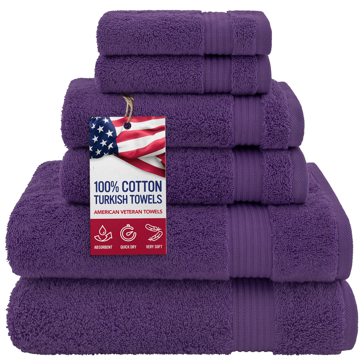 100% Cotton Turkish 6 Piece Towel Set (4 Count)