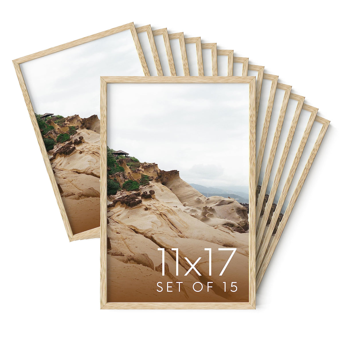 11x17 Natural Oak Wood Picture Frames Set of 15