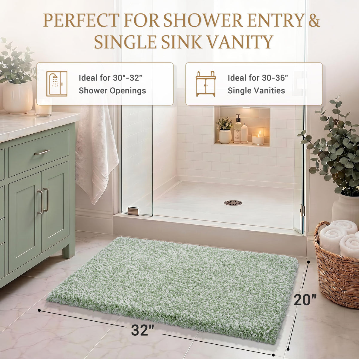 Light Green and White Bath Rugs for Bathroom 32X20