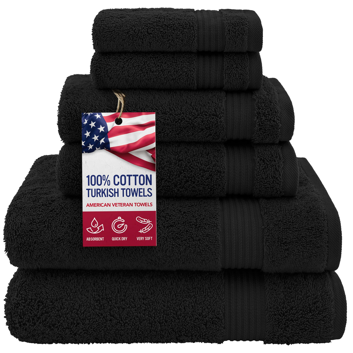 100% Cotton Turkish 6 Piece Towel Set