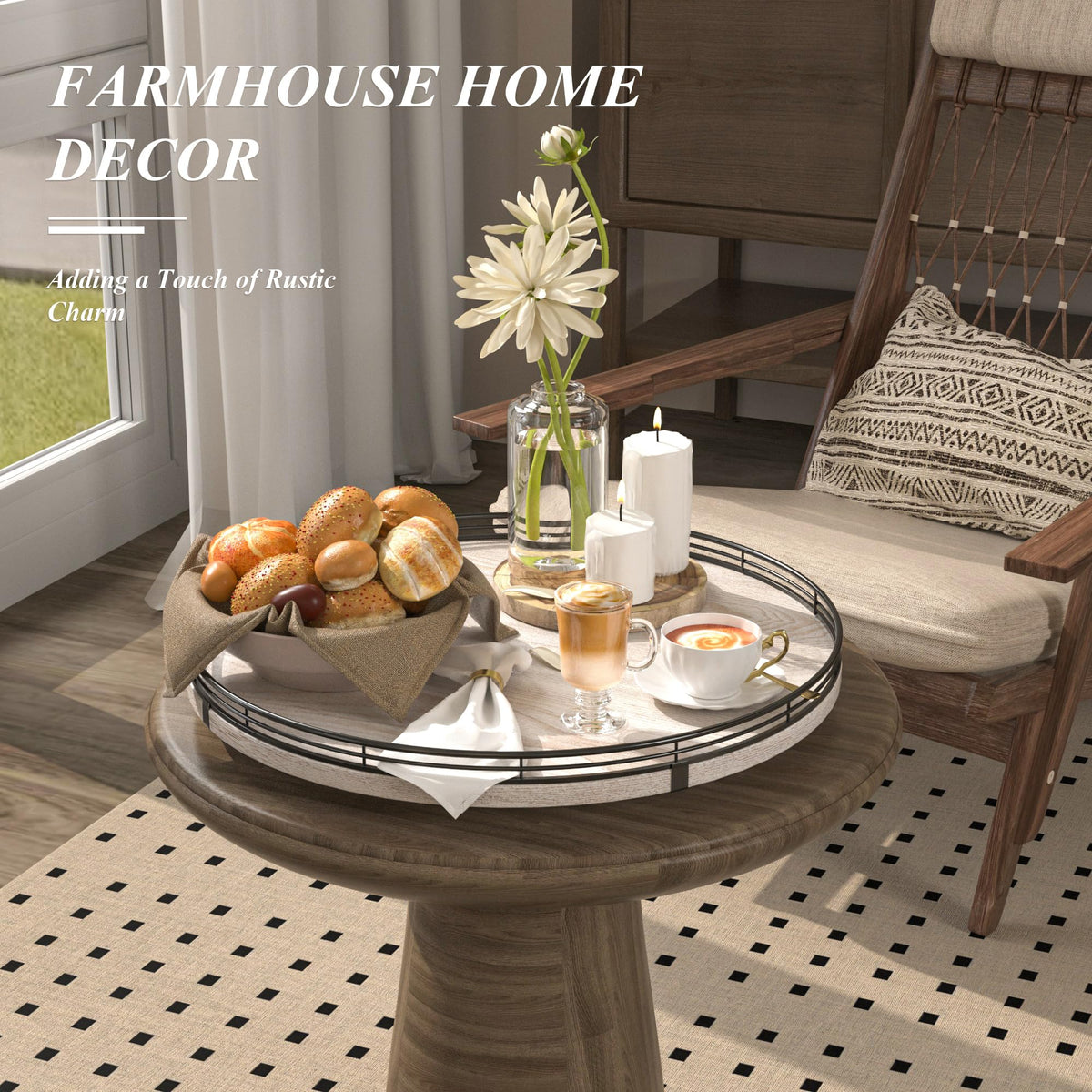 16 Inch Whitewashed Farmhouse Oak Lazy Susan Organizer