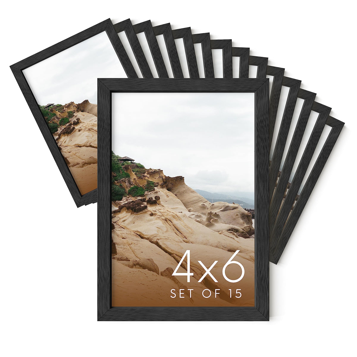 4x6 Black Oak Wood Photo Frame Set of 15
