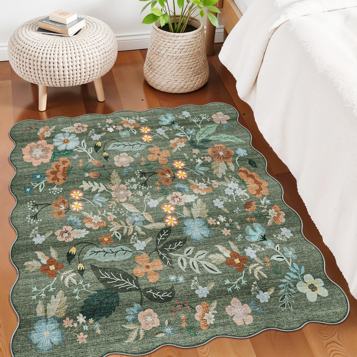Floral Square Area Rug for Family