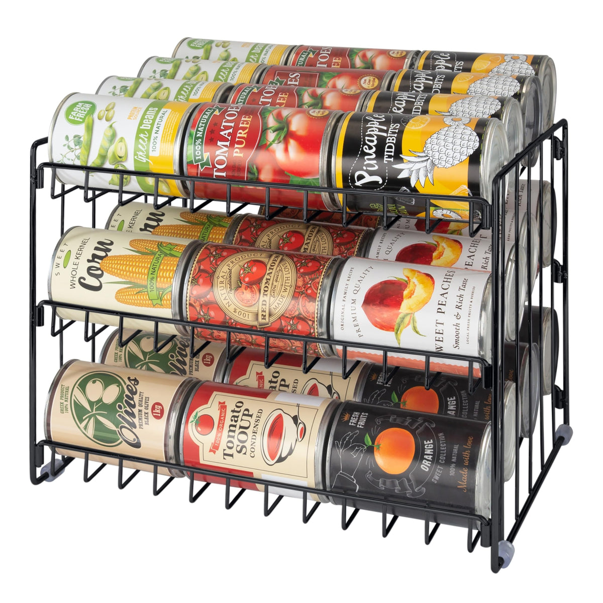 3 Tier Can Storage Organizer Rack in Black