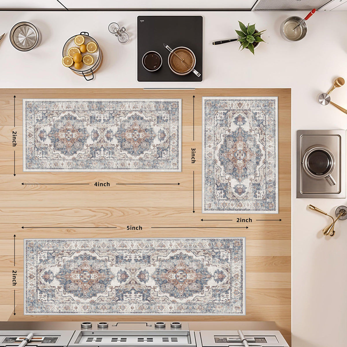 4 Pieces Kitchen Rug Set (36 Sq Ft)