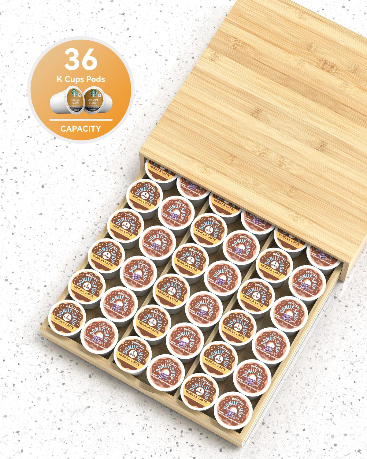 Bamboo Coffee Pod Drawer Organizer Compatible with K