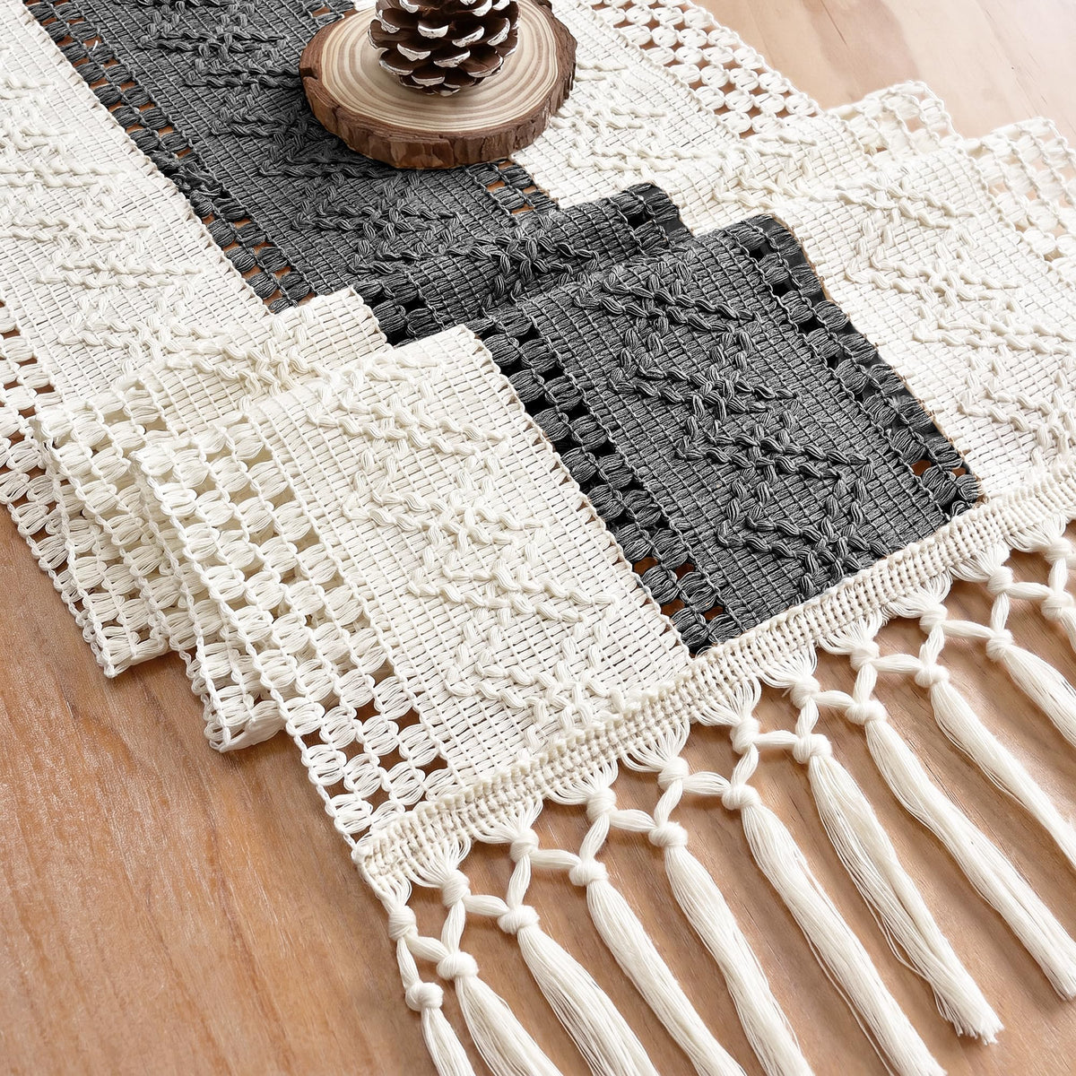 Boho Table Runner with Tassels for Home Decor 12x72 Inches Grey (6 Sq Ft)