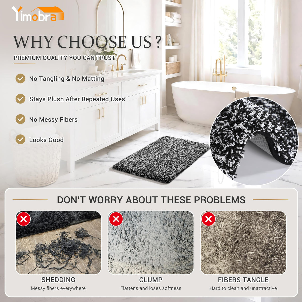 Black and White Bathroom Rugs Non Slip Washable