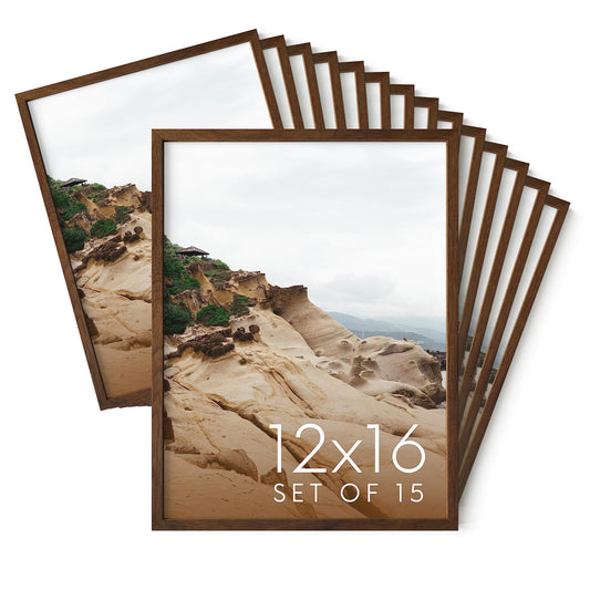 12x16 Walnut Oak Wood Picture Frames Set of 15