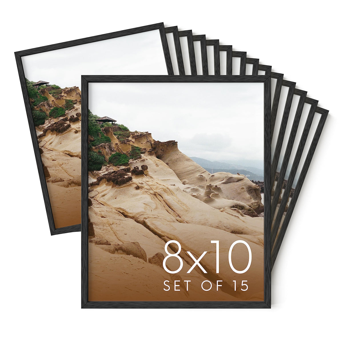 8x10 Black Oak Wood Picture Frames Set of 15 (15 Count)