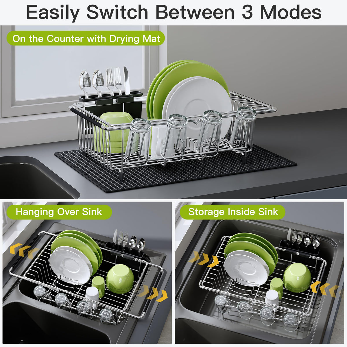 in Sink Dish Drying Rack with Mat
