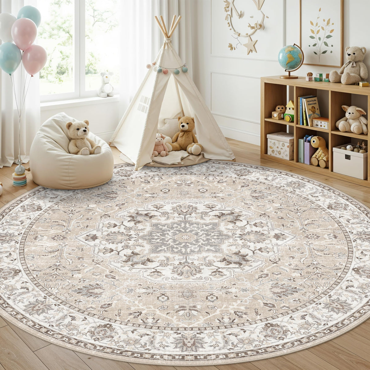 Washable 6ft Circle Round Rug