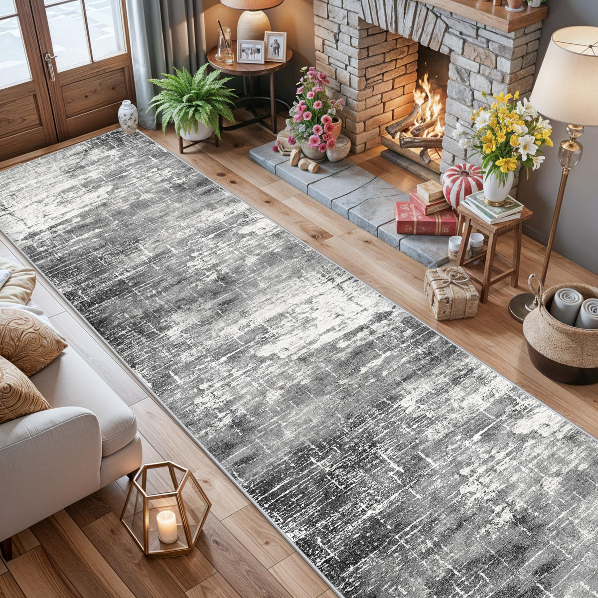Abstract 14ft Long Runner Rug (34 Sq Ft)