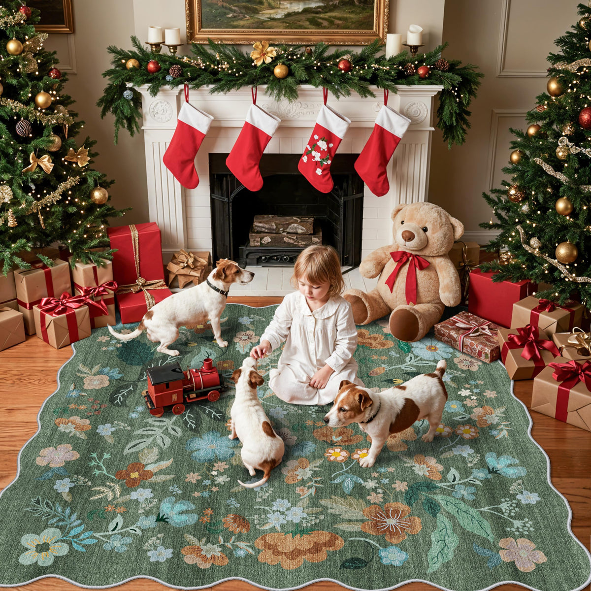 Floral Square Area Rug for Family
