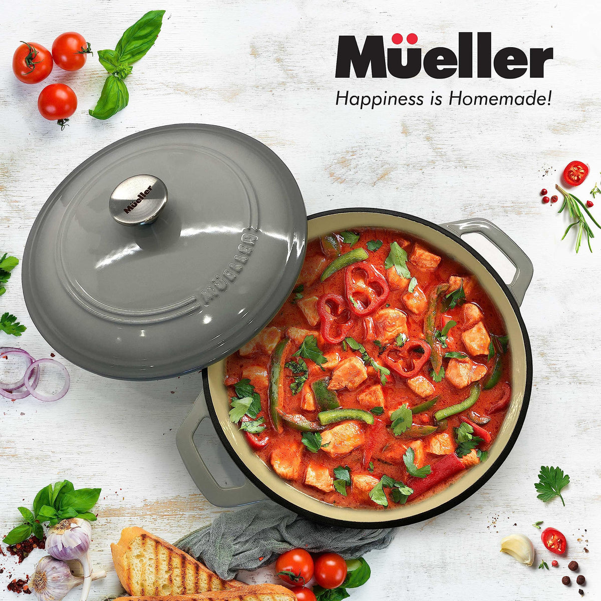 Mueller 6 Quart Enameled Cast Iron Pot Dutch Oven