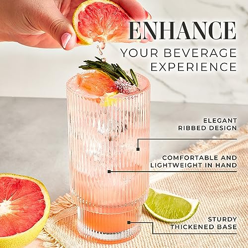Ribbed Glass Cups 12oz