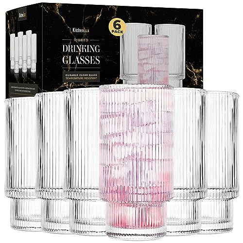Ribbed Glass Cups 12oz