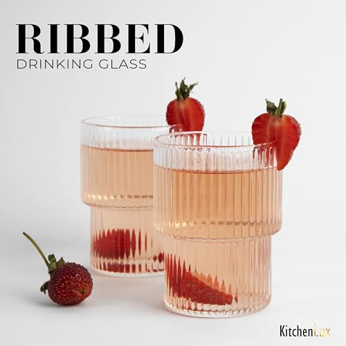 Ribbed Glass Cups 15oz